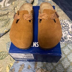 Birkenstock Mink Suede Boston Braided Clogs